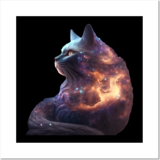 Galaxies, Nebulae and Stars in Cat Shape Posters and Art